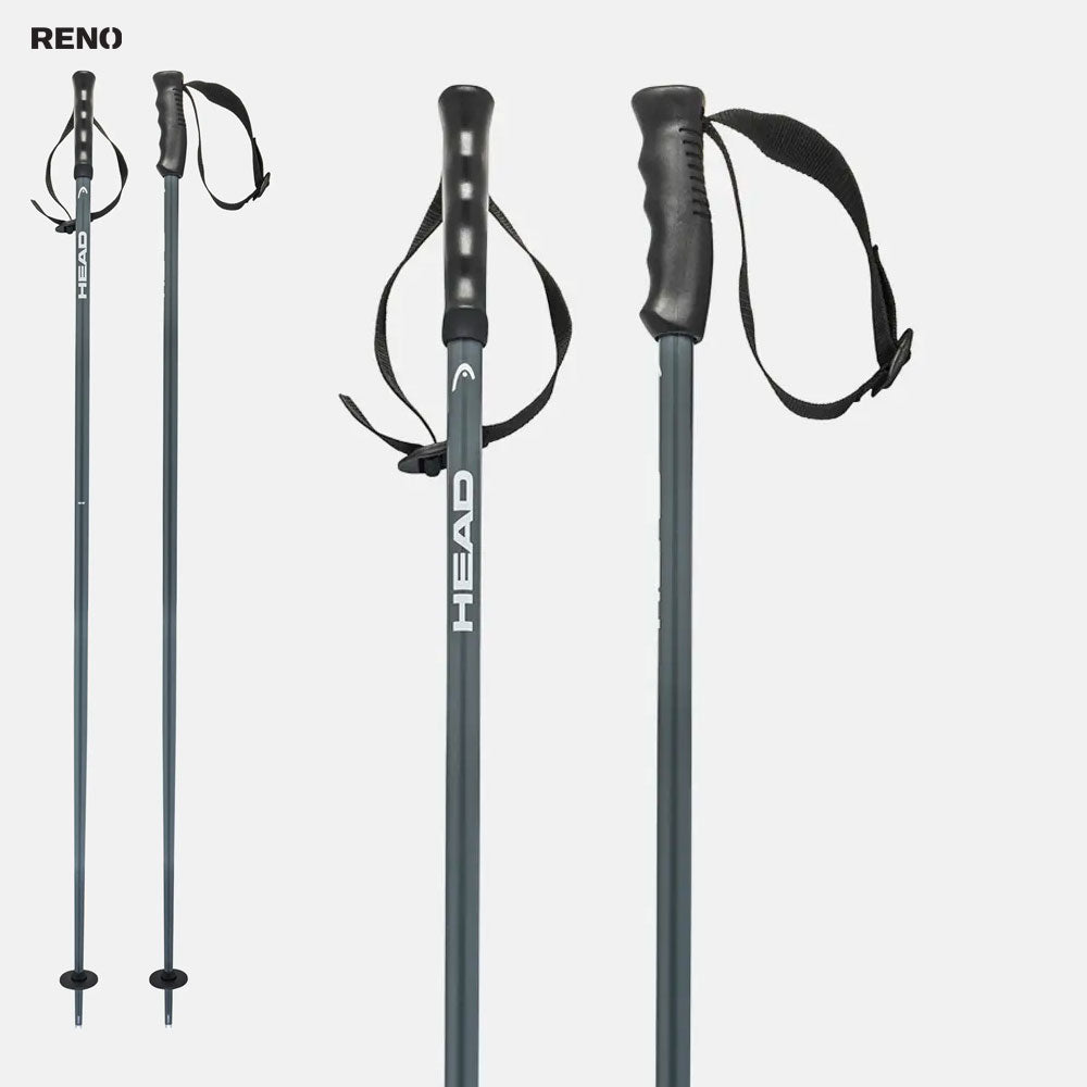 Bâtons De Ski HEAD Multi Grey White – Mixte – Aluminium Léger – Poignée Course Transparente – Plaque 50 Mm – Pointe Étoile – All Mountain