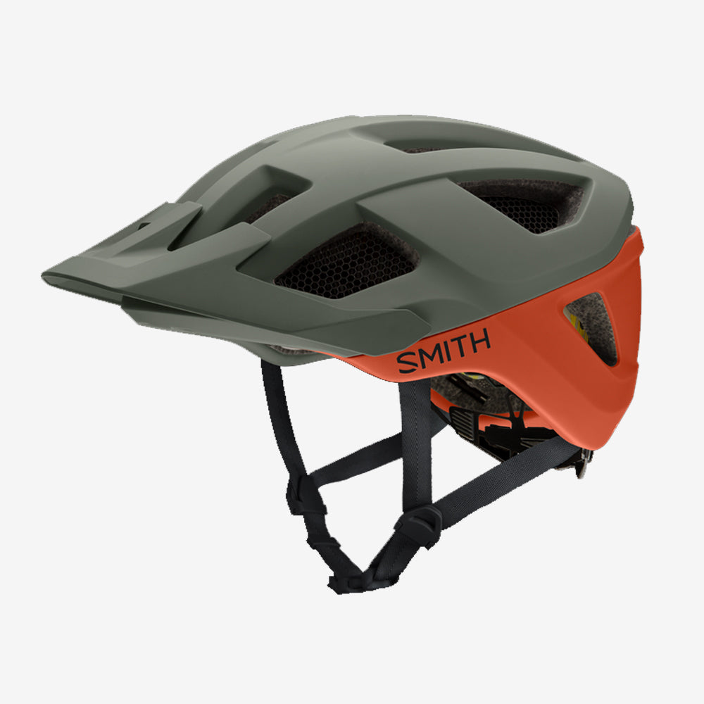 casque de vélo smith sessions avec technologie mips de couleur matte sage et red rock