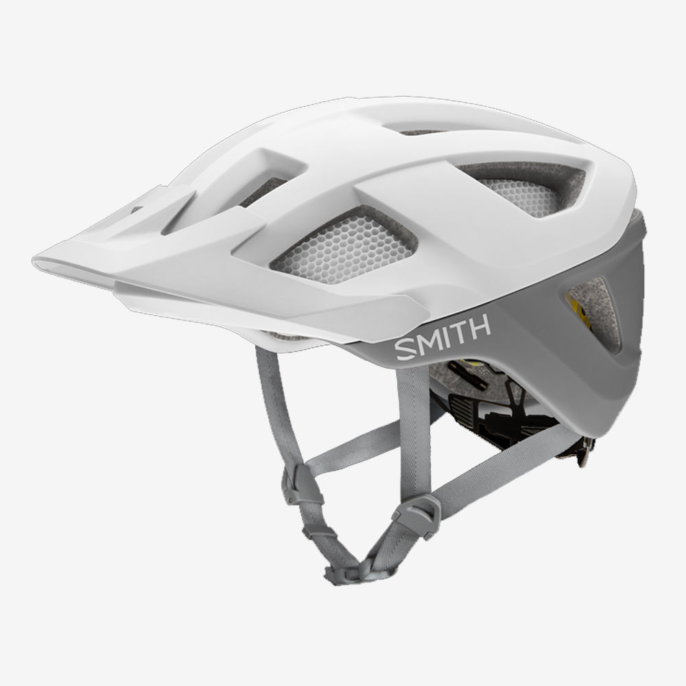 HB18-SS casque de vélo smith session avec technologie mips de couleur blanche portion supérieure et grise portion inférieure